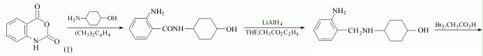Heat compound (I) and 4-amino cyclohexanol in xylene to give 4 -[(2-amino-benzoyl) amino] cyclohexanol. Reduce it with lithium aluminum hydride, and bromize in the glacial acetic acid, then you can get the Ambroxol